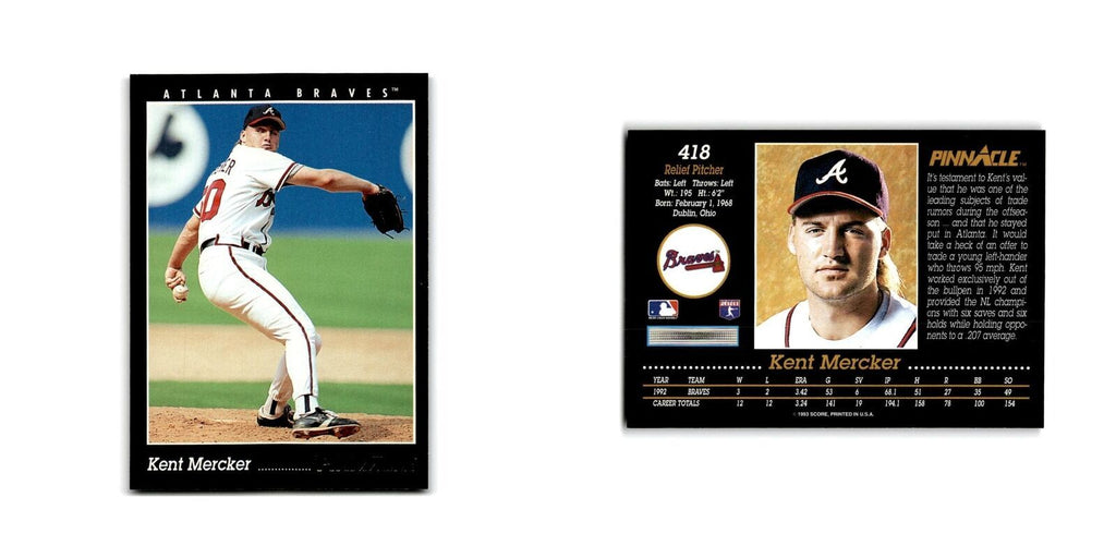 Kent Mercker 1993 Pinnacle #418 Atlanta Braves Baseball Card NM