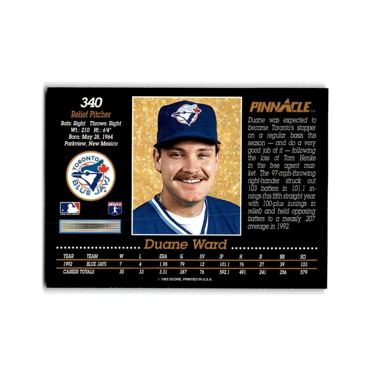 Duane Ward 1993 Pinnacle #340 Toronto Blue Jays Baseball Card NM
