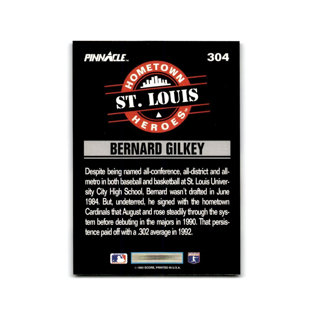 Bernard Gilkey 1993 Pinnacle #304 St. Louis Cardinals Baseball Card NM