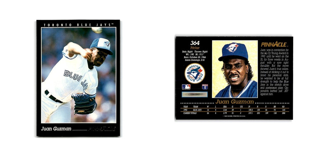 Juan Guzman 1993 Pinnacle #364 Toronto Blue Jays Baseball Card NM