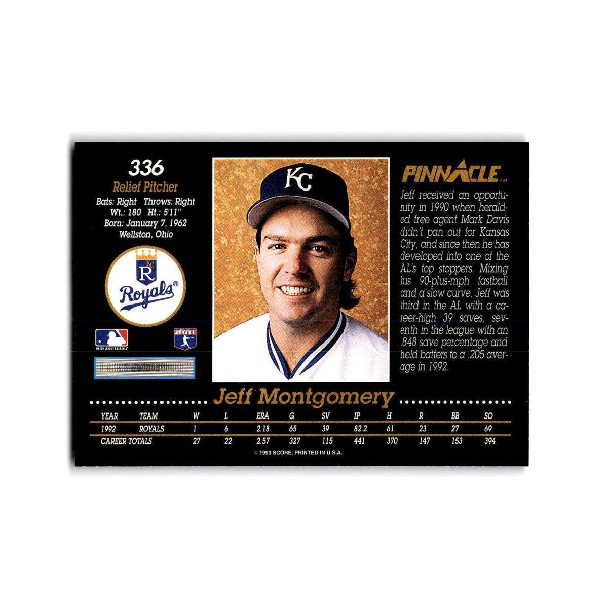 Jeff Montgomery 1993 Pinnacle #336 Kansas City Royals Baseball Card NM