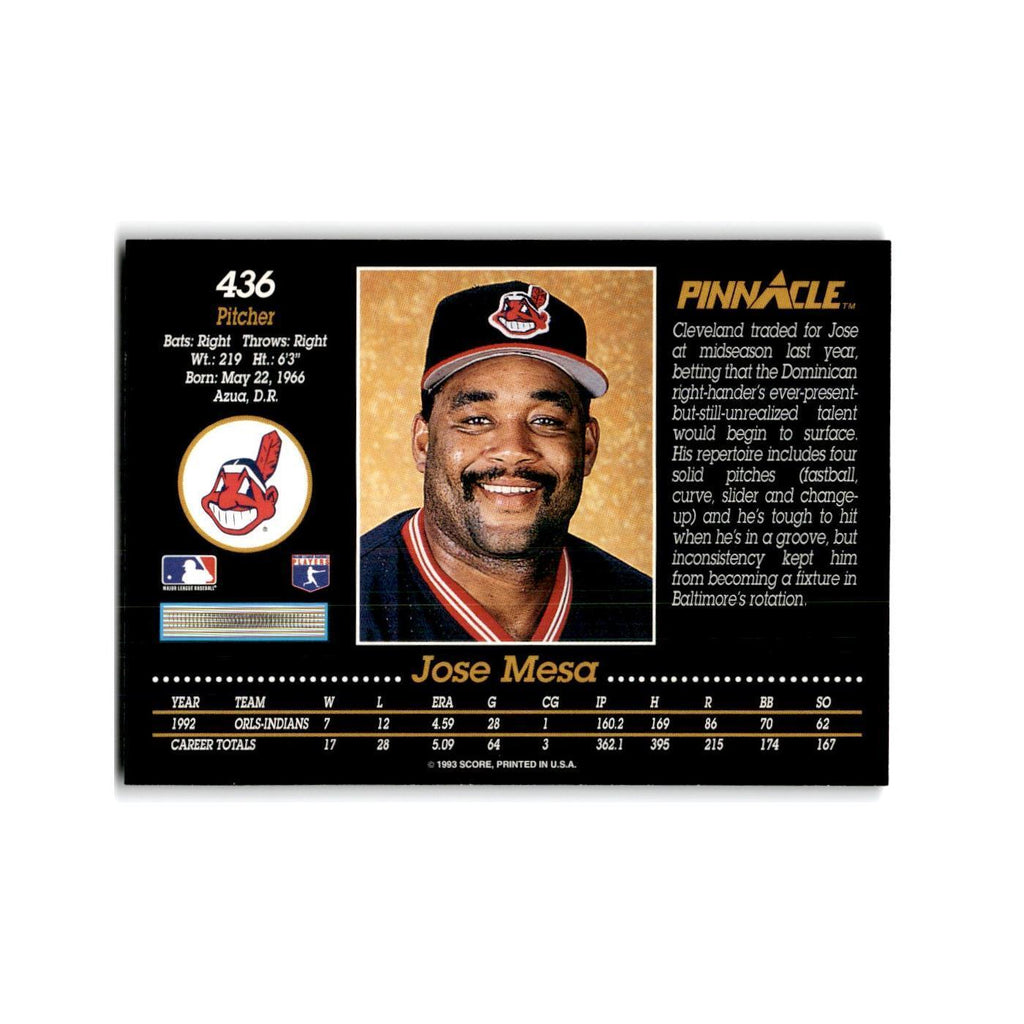 Jose Mesa 1993 Pinnacle #436 Cleveland Indians Baseball Card NM