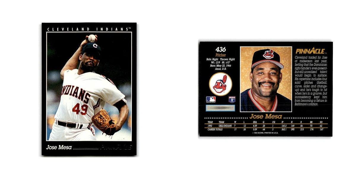 Jose Mesa 1993 Pinnacle #436 Cleveland Indians Baseball Card NM