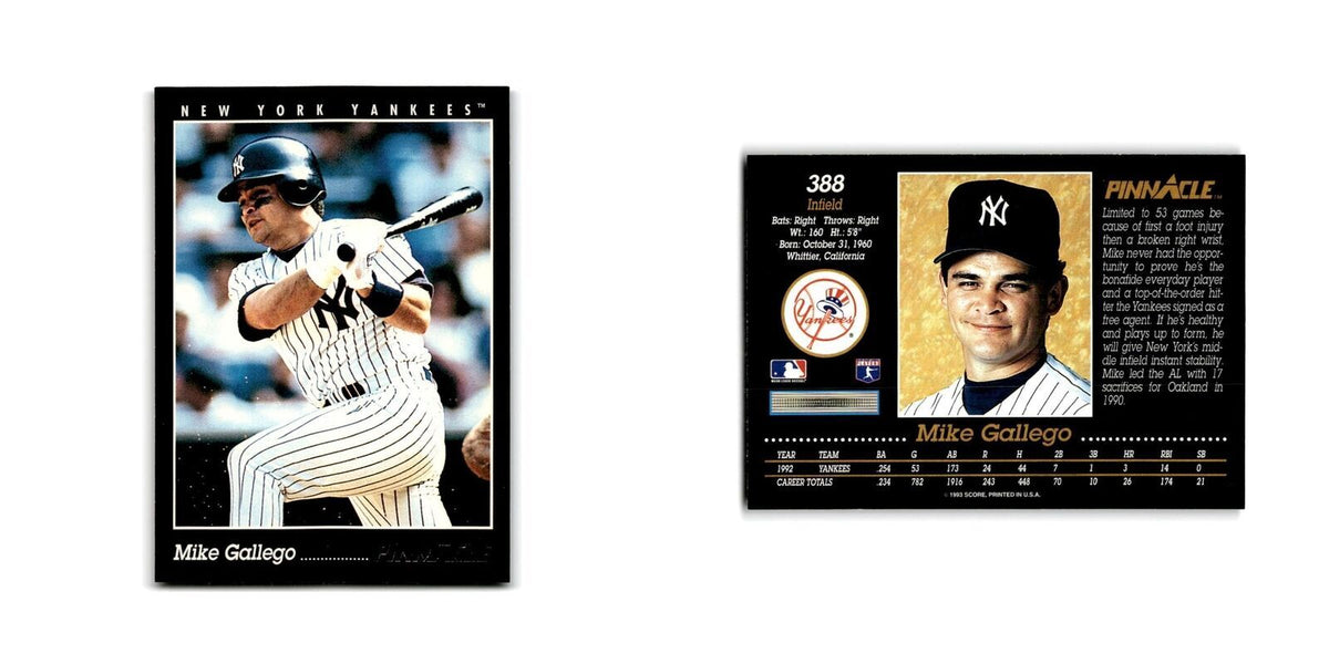 Mike Gallego 1993 Pinnacle #388 New York Yankees Baseball Card NM