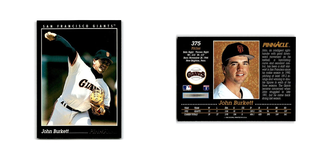 John Burkett 1993 Pinnacle #375 San Francisco Giants Baseball Card NM