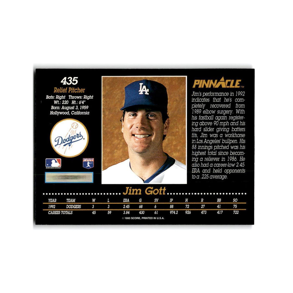 Jim Gott 1993 Pinnacle #435 Los Angeles Dodgers Baseball Card NM