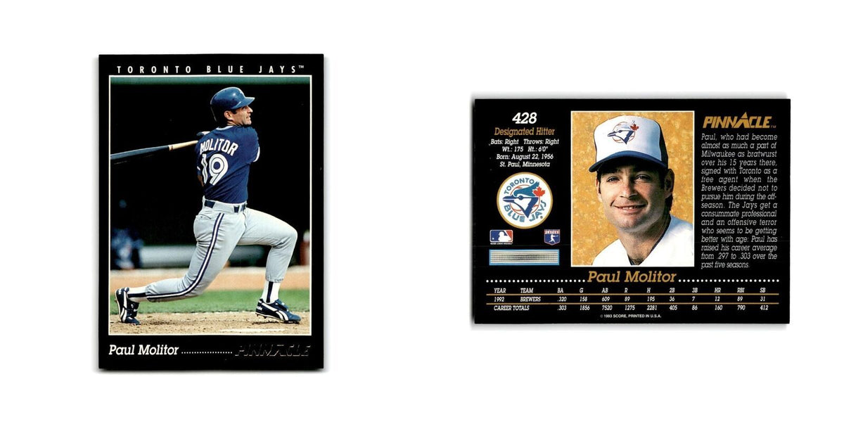 Paul Molitor 1993 Pinnacle #428 Toronto Blue Jays Baseball Card NM