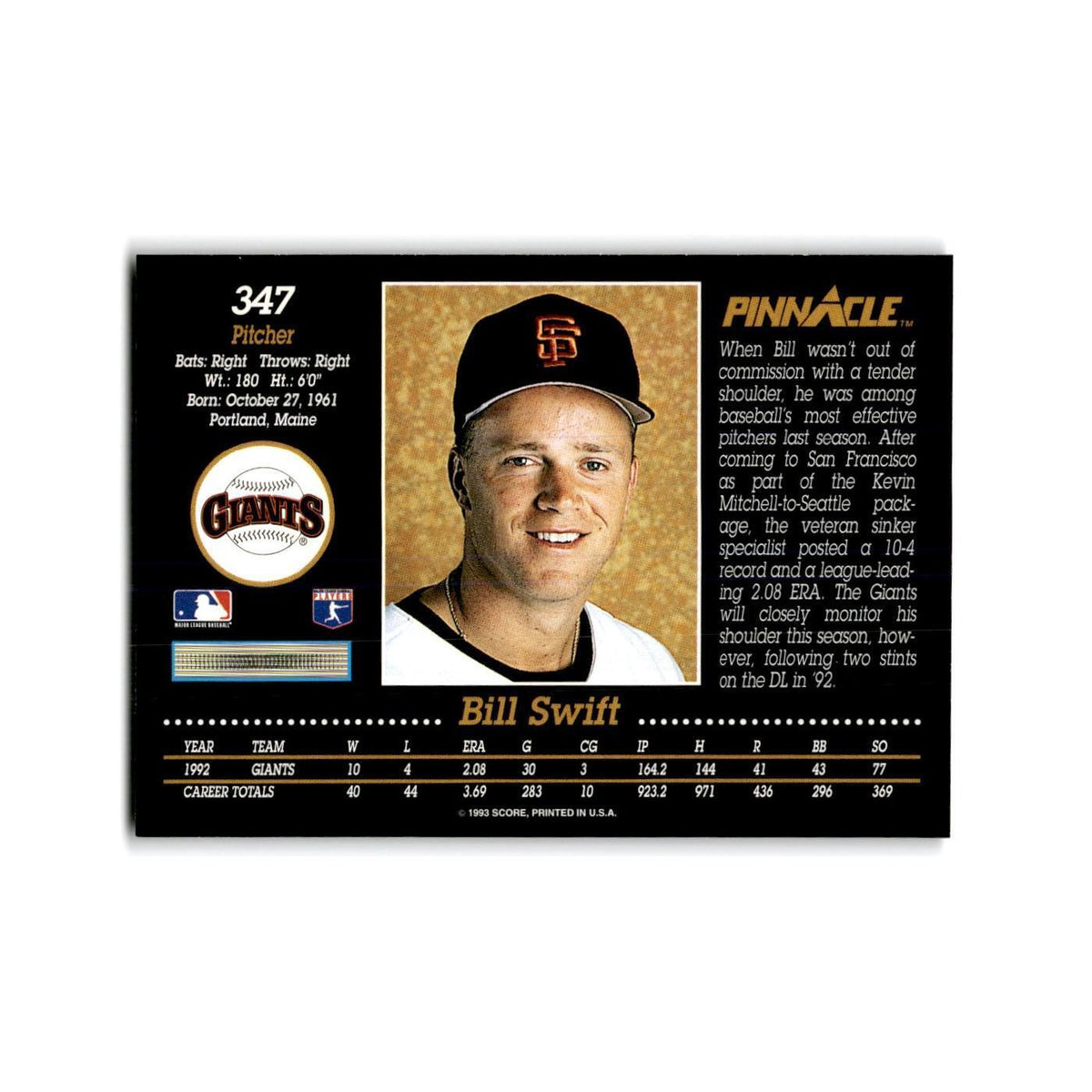 Bill Swift 1993 Pinnacle #347 San Francisco Giants Baseball Card NM