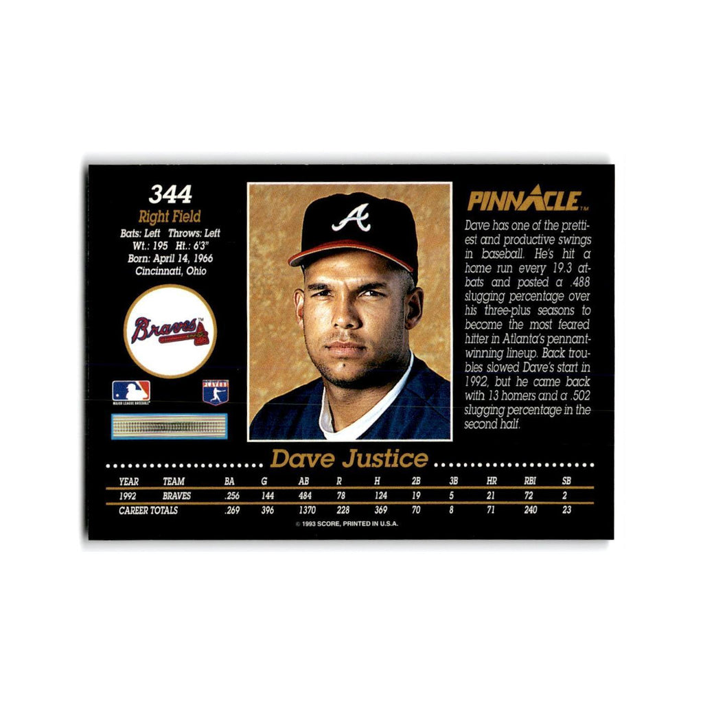 David Justice 1993 Pinnacle #344 Atlanta Braves Baseball Card NM