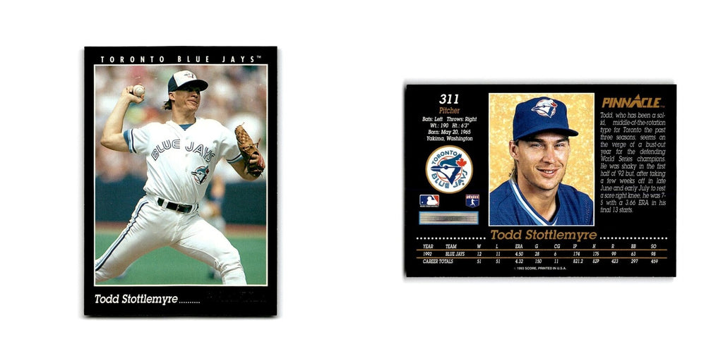 Todd Stottlemyre 1993 Pinnacle #311 Toronto Blue Jays Baseball Card NM