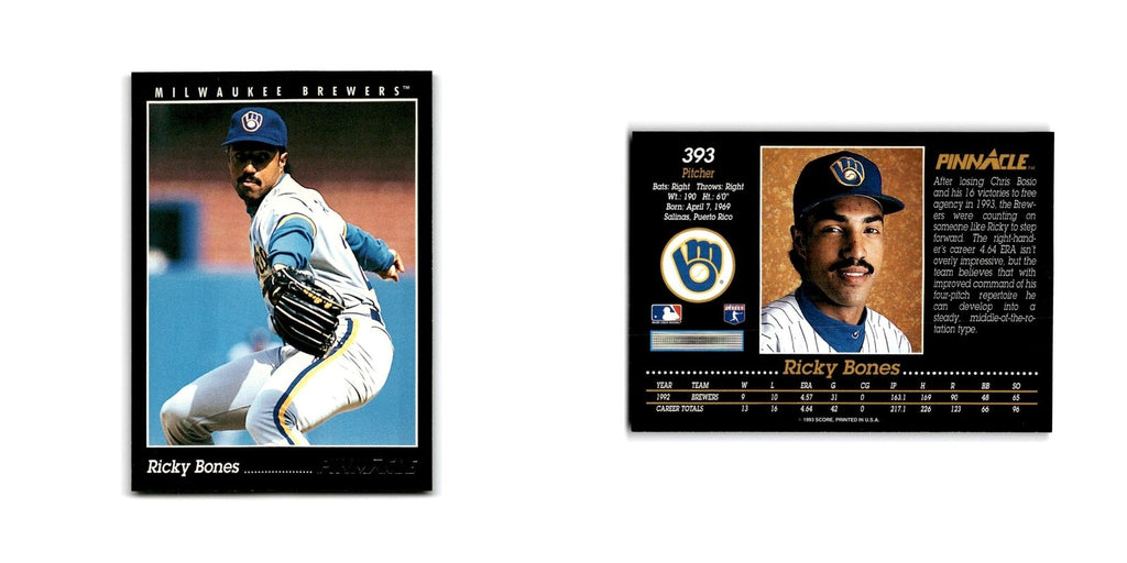Ricky Bones 1993 Pinnacle #393 Milwaukee Brewers Baseball Card NM