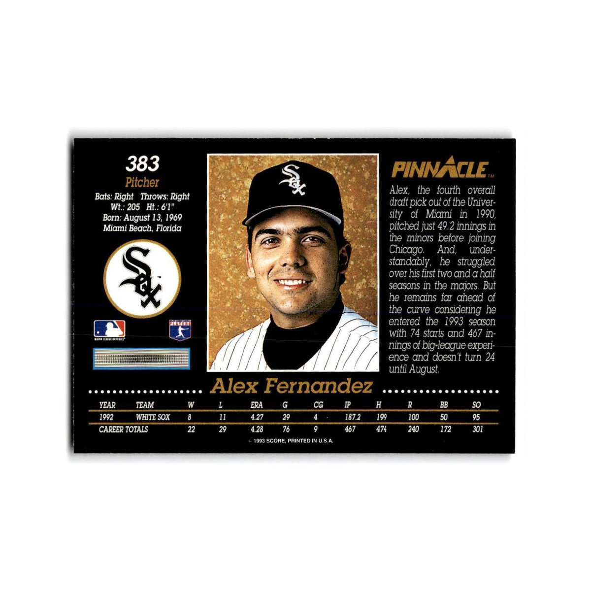 Alex Fernandez 1993 Pinnacle #383 Chicago White Sox Baseball Card NM