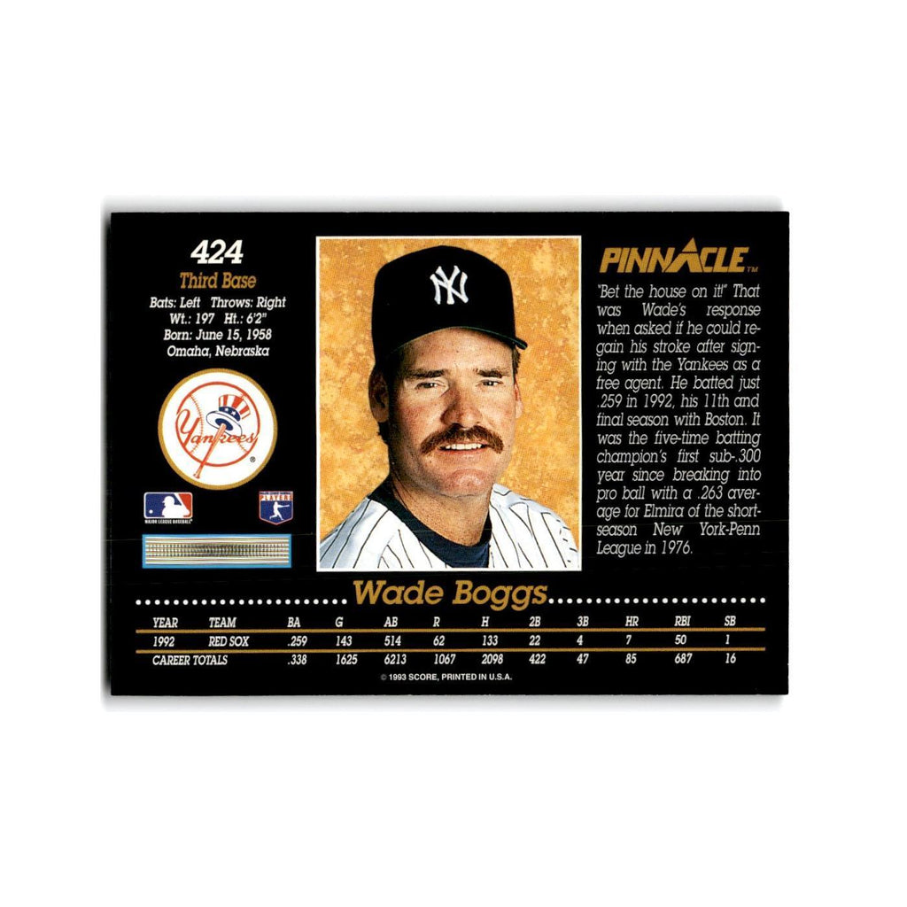 Wade Boggs 1993 Pinnacle #424 New York Yankees Baseball Card NM