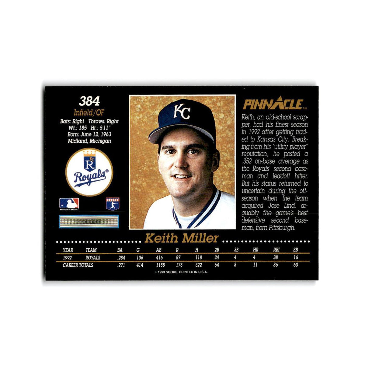 Keith Miller 1993 Pinnacle #384 Kansas City Royals Baseball Card NM
