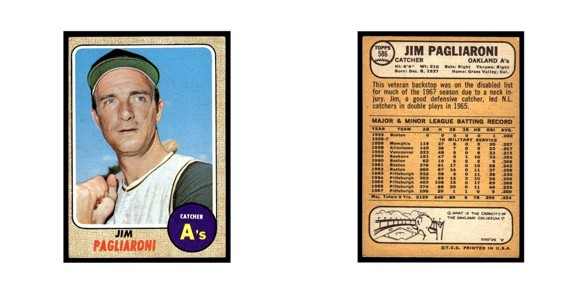 1968 Topps Baseball Card Jim Pagliaroni Athletics #586