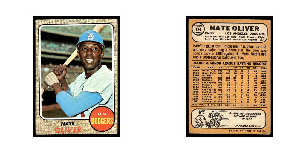 1968 Topps Baseball Card Nate Oliver Dodgers #124