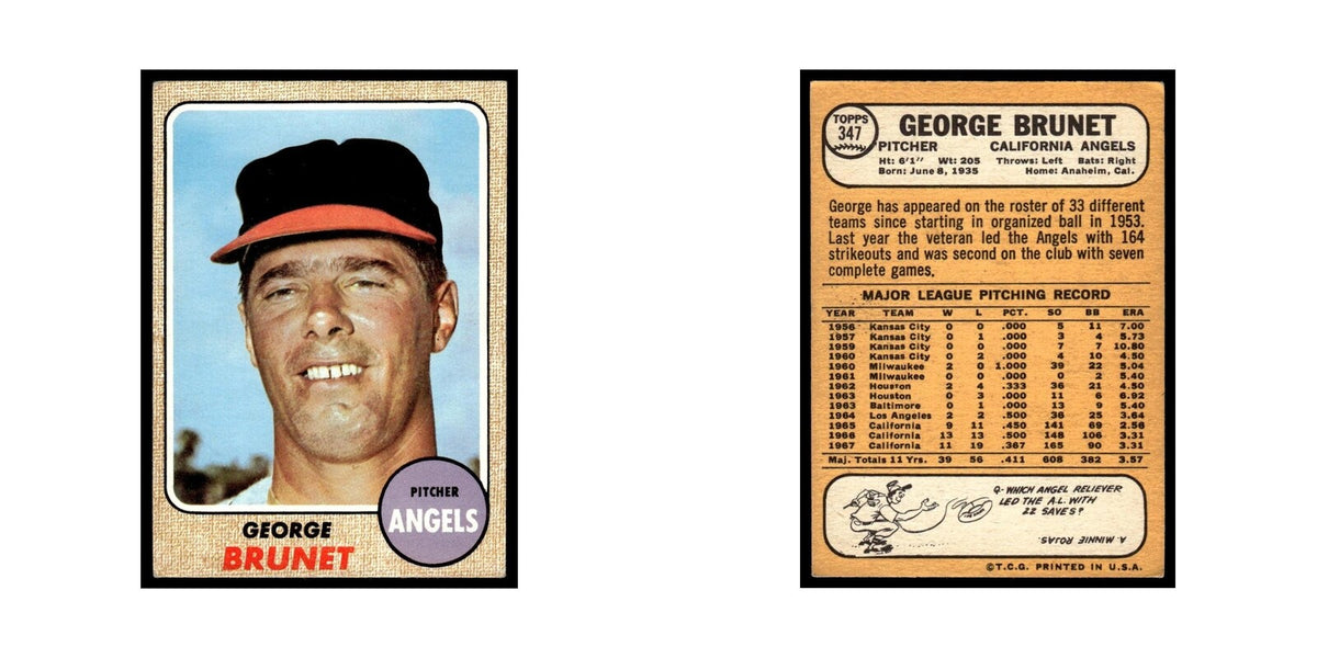 1968 Topps Baseball Card George Brunet Angels #347