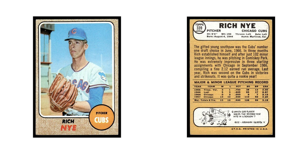1968 Topps Baseball Card Rich Nye Cubs #339