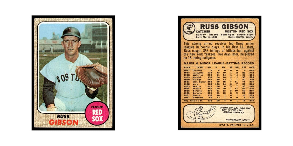 1968 Topps Baseball Card Russ Gibson Red Sox #297