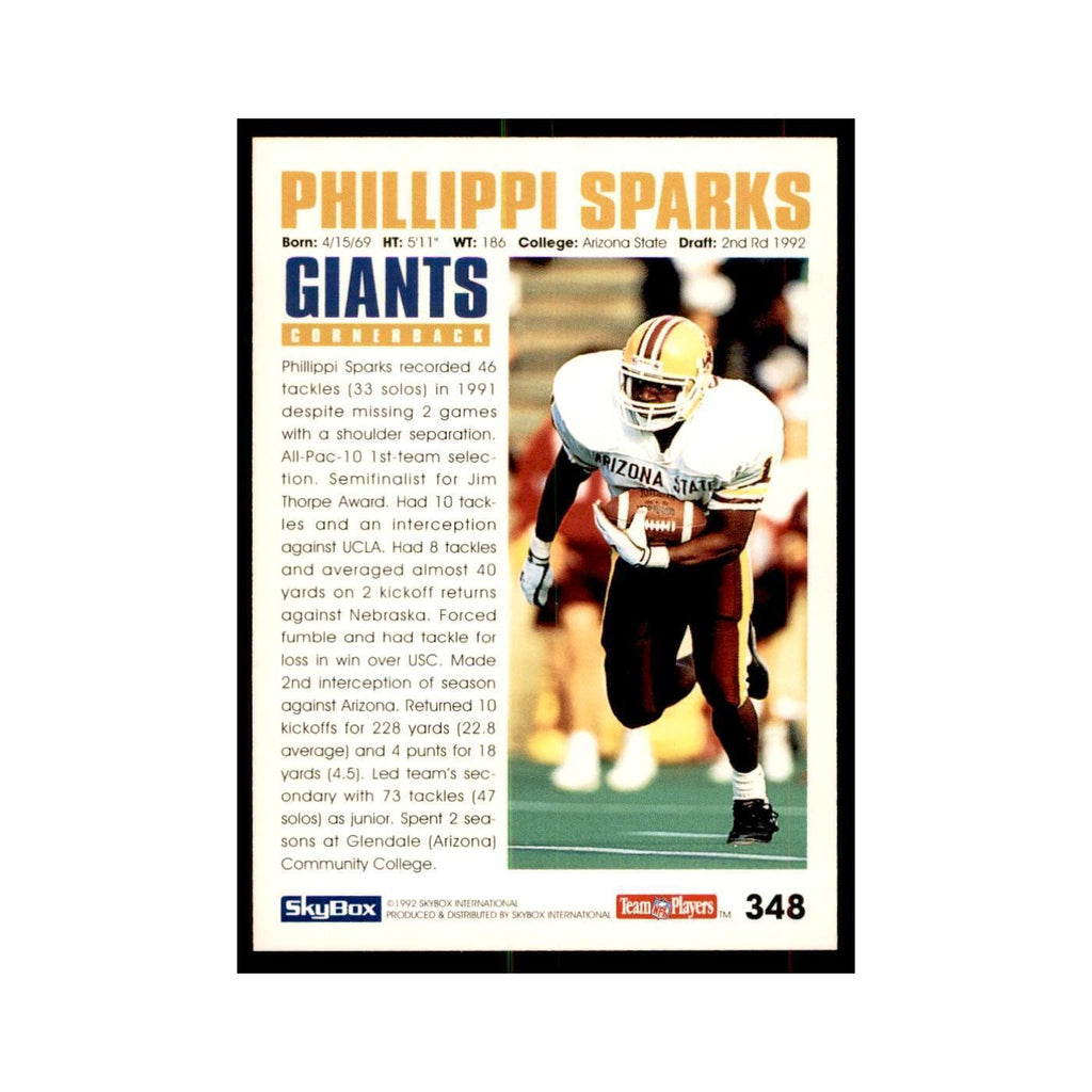 1992 SkyBox Phillippi Sparks RC Football Cards #348