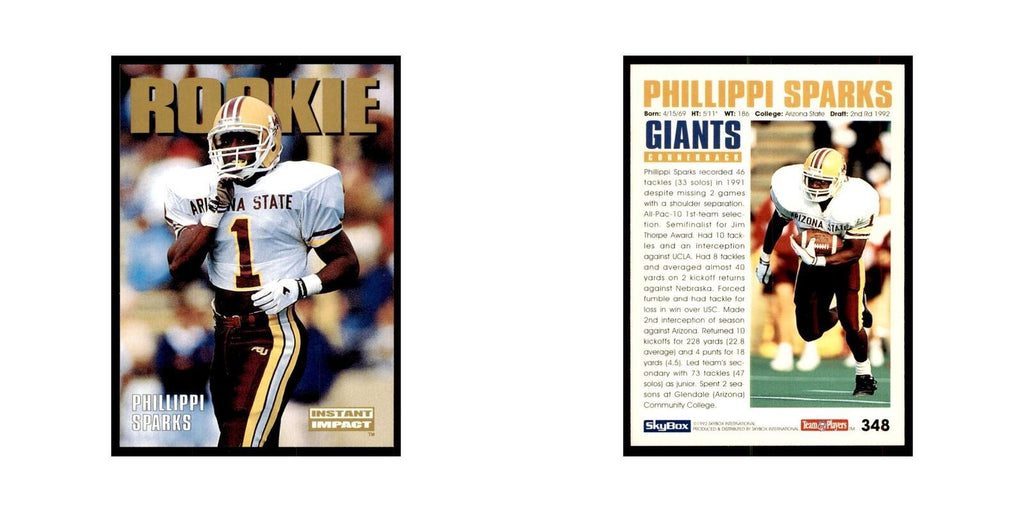 1992 SkyBox Phillippi Sparks RC Football Cards #348