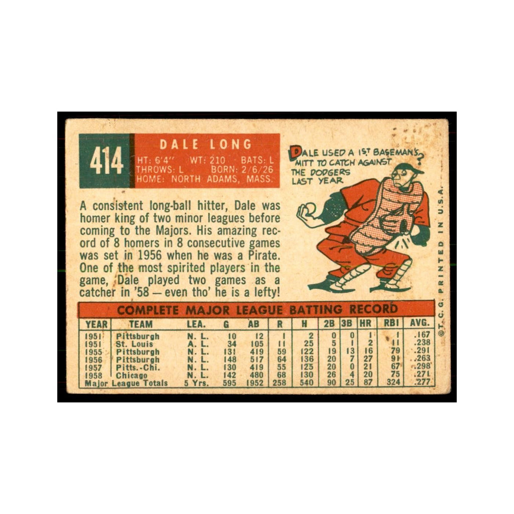 1959 Topps (damaged) Dale Long Baseball Cards #414