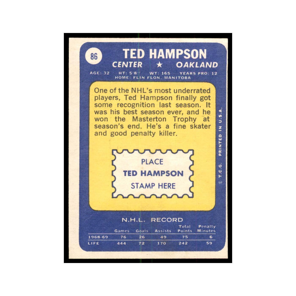 Ted Hampson 1969 Topps #86 Oakland Seals Hockey Card EX