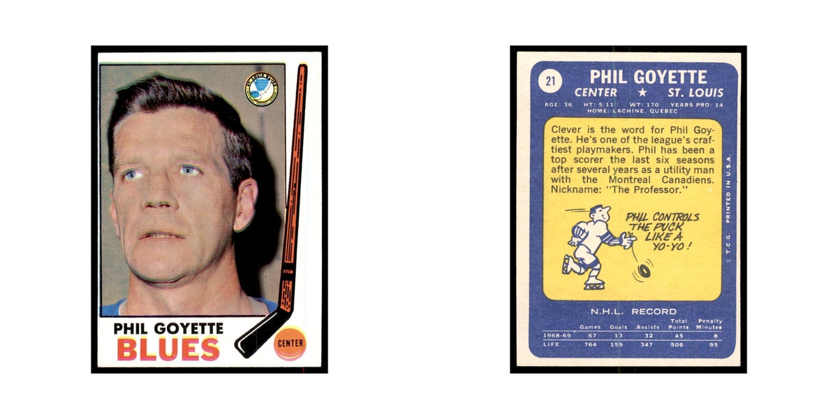 Phil Goyette 1969 Topps #21 St. Louis Blues Hockey Card EX