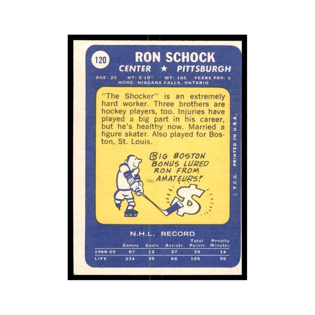 Ron Schock 1969 Topps #120 Pittsburgh Penguins Hockey Card EX