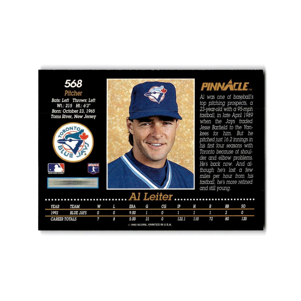 Al Leiter 1993 Pinnacle #568 Toronto Blue Jays Baseball Card NM