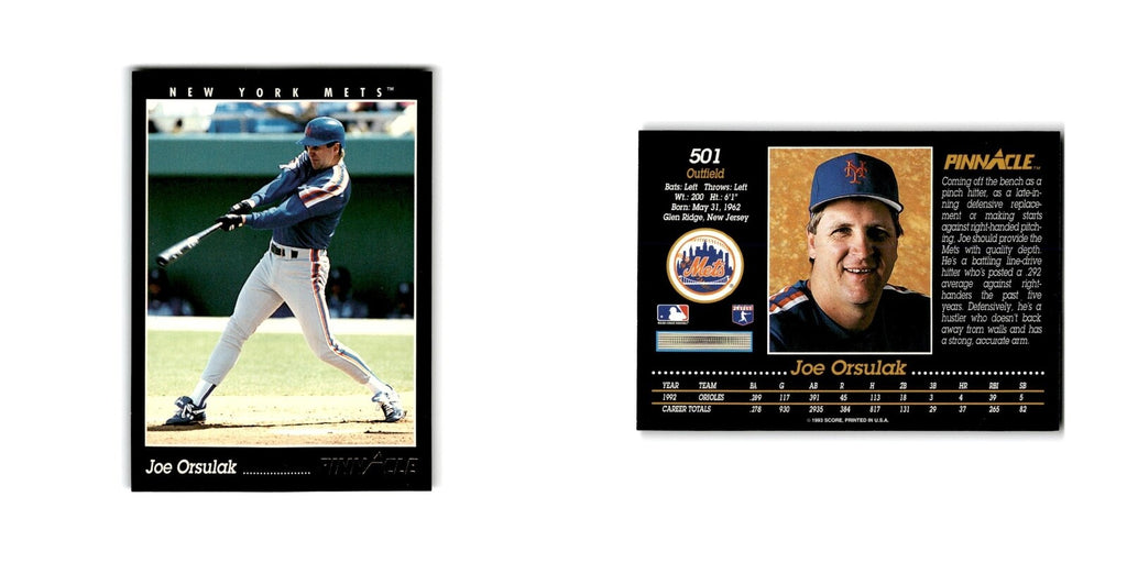 Joe Orsulak 1993 Pinnacle #501 New York Mets Baseball Card NM