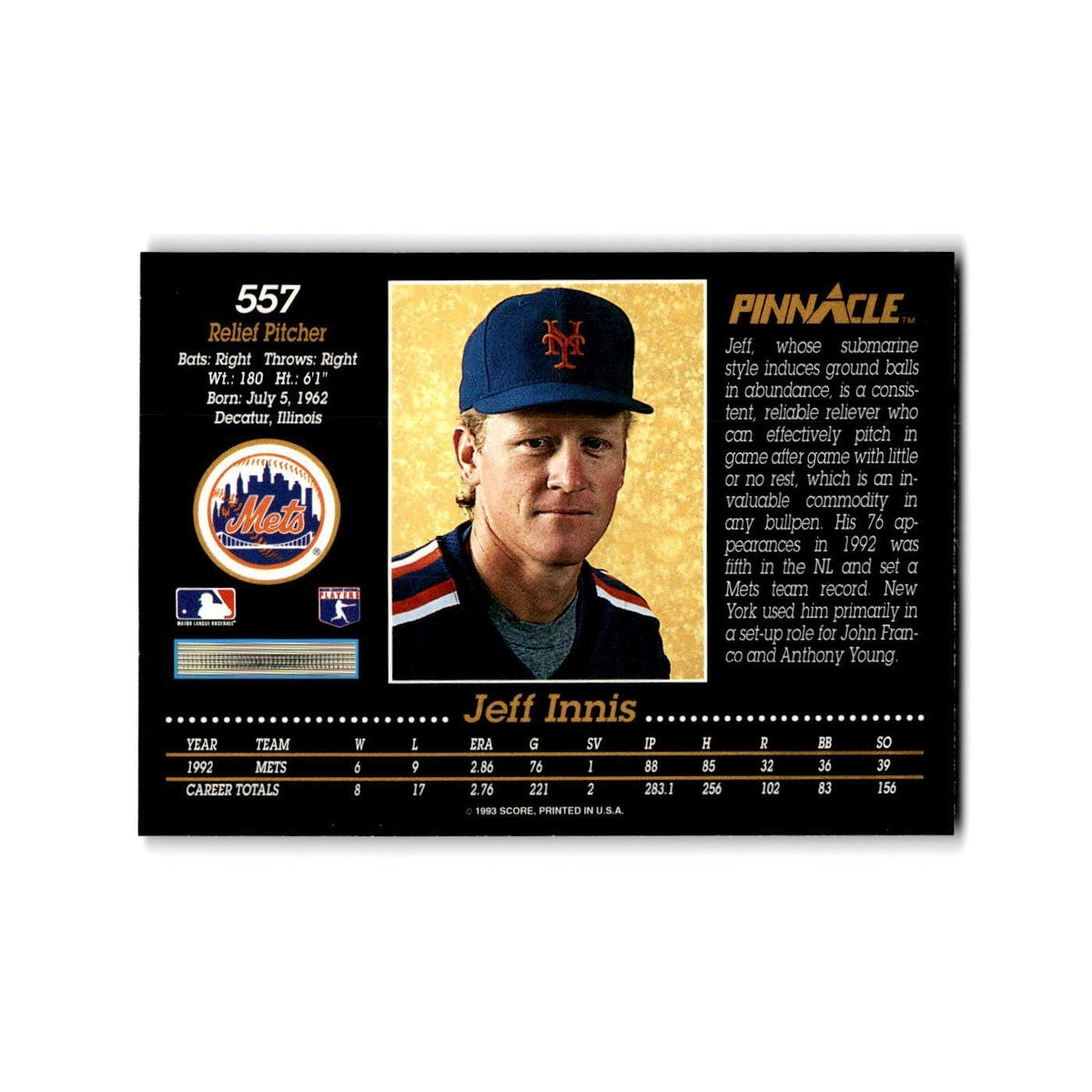 Jeff Innis 1993 Pinnacle #557 New York Mets Baseball Card NM