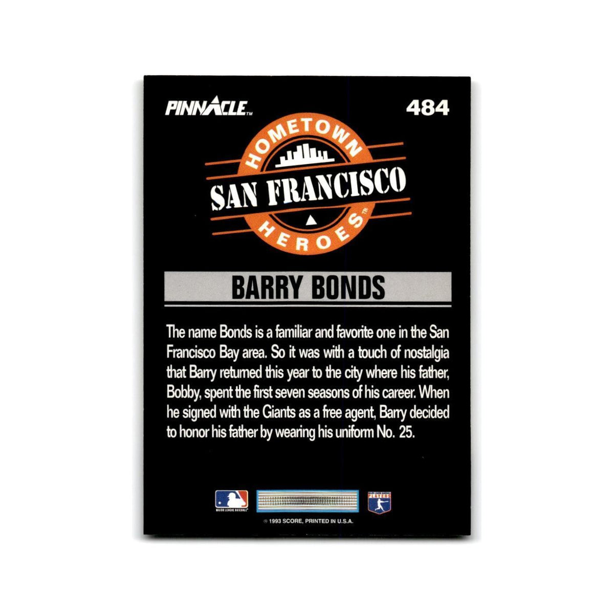 Barry Bonds 1993 Pinnacle #484 San Francisco Giants Baseball Card NM