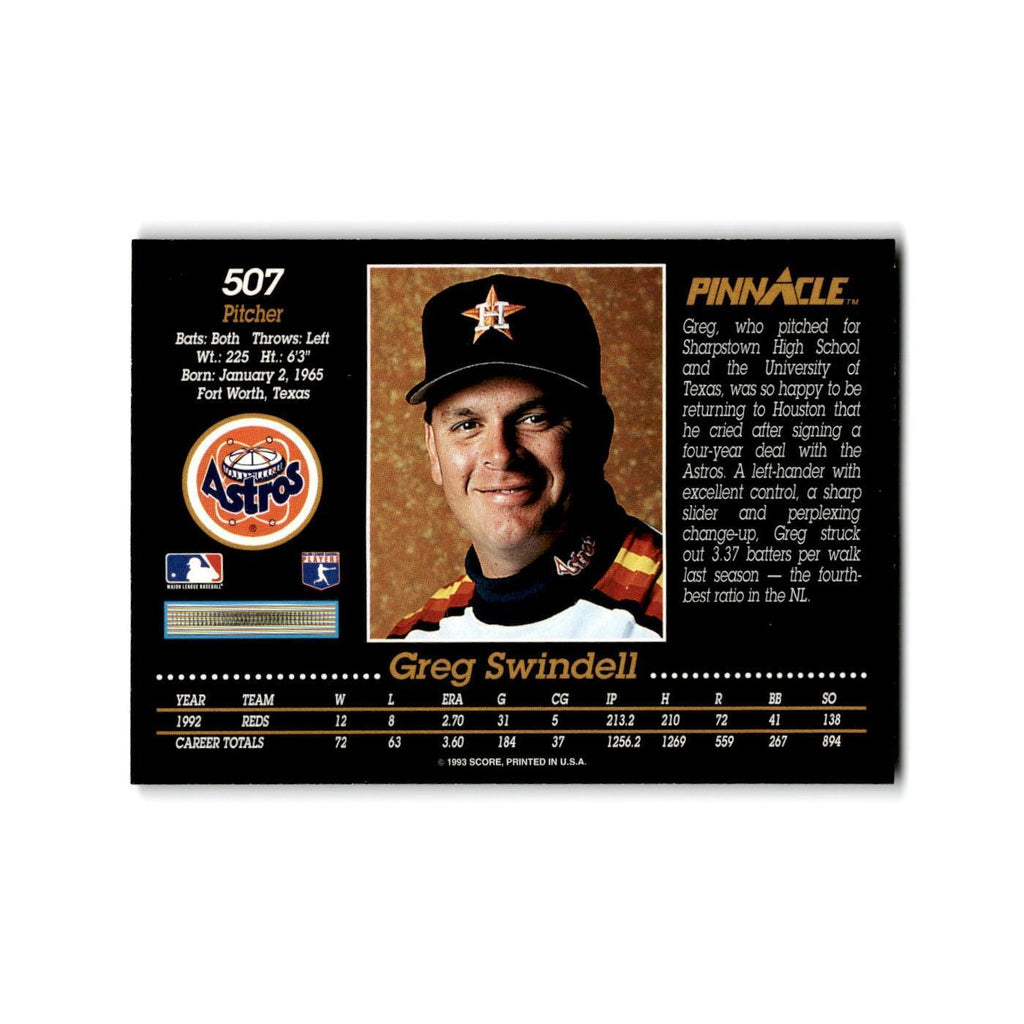 Greg Swindell 1993 Pinnacle #507 Houston Astros Baseball Card NM