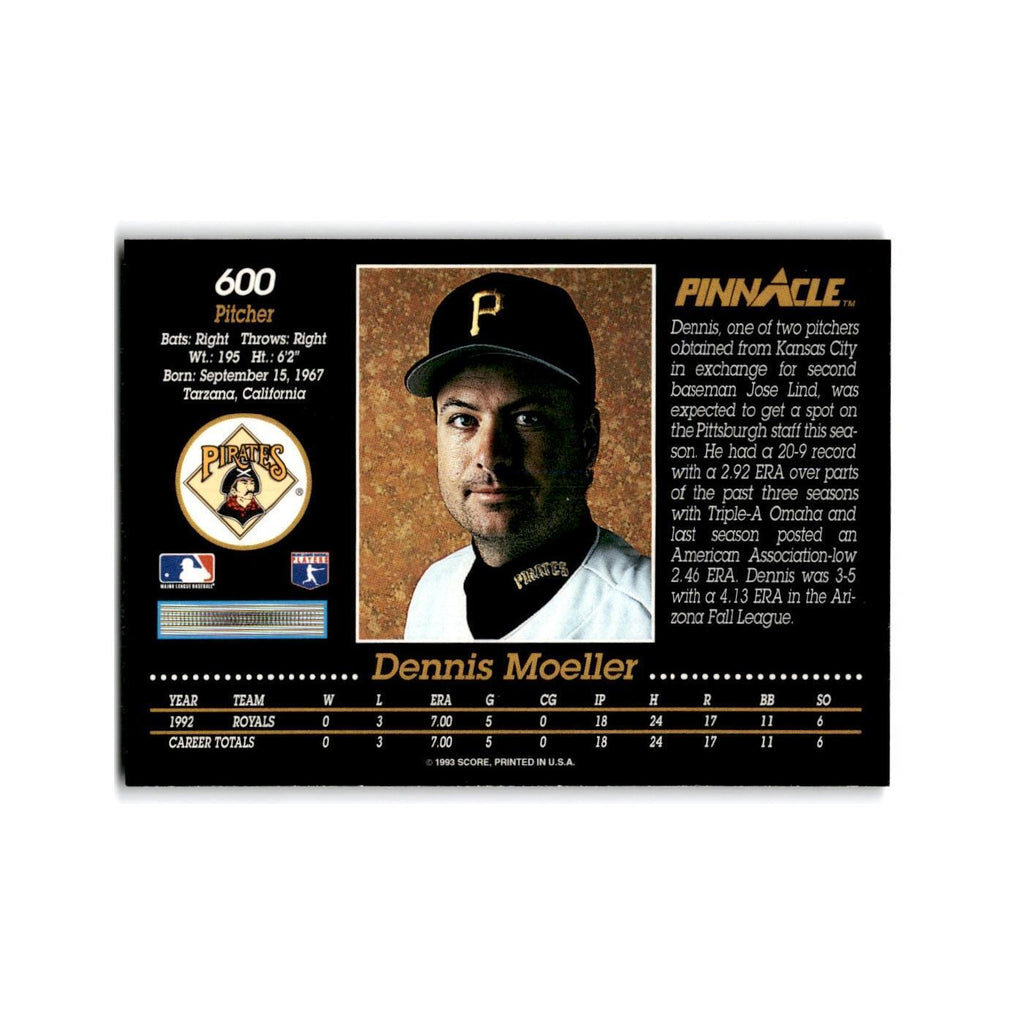 Dennis Moeller Rookie 1993 Pinnacle #600 Pittsburgh Pirates Baseball Card NM