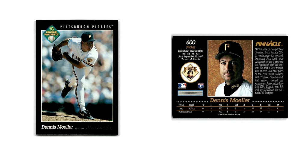Dennis Moeller Rookie 1993 Pinnacle #600 Pittsburgh Pirates Baseball Card NM