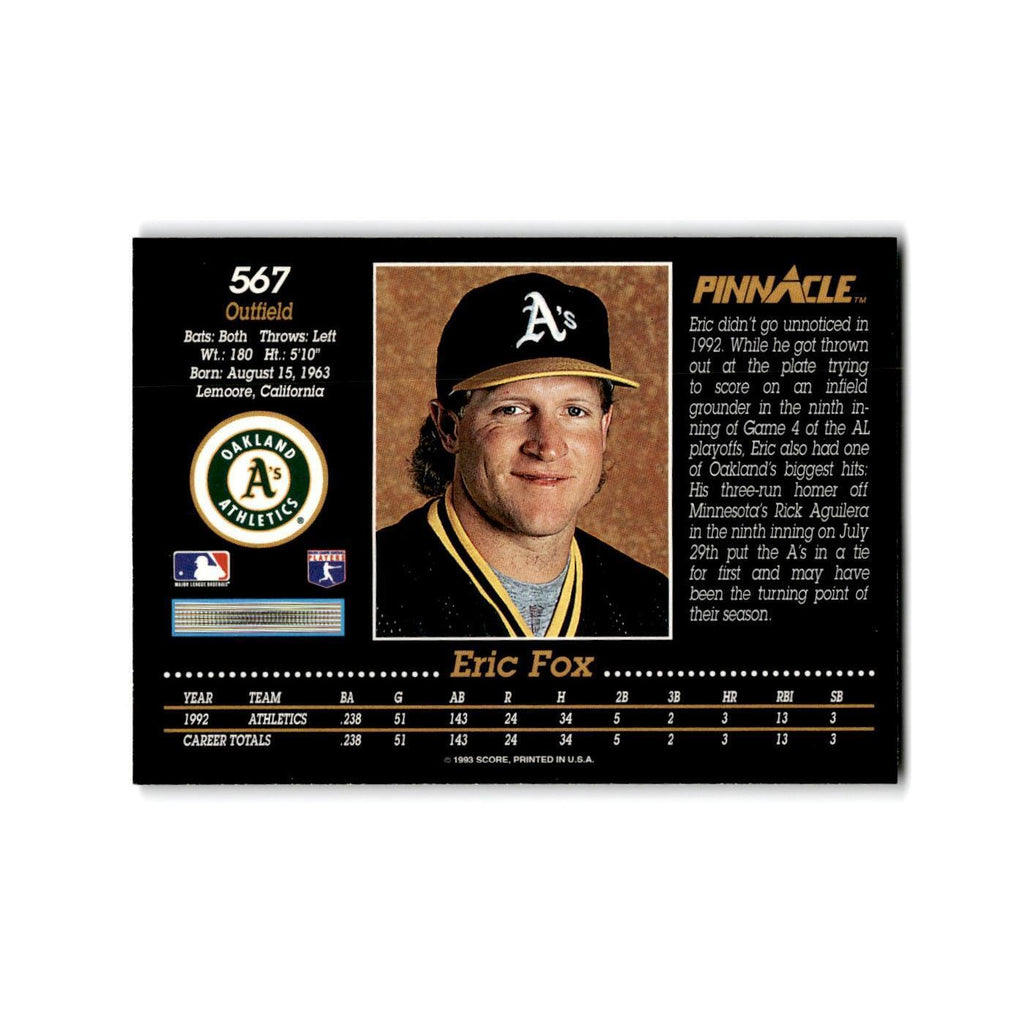 Eric Fox Rookie 1993 Pinnacle #567 Oakland Athletics Baseball Card NM