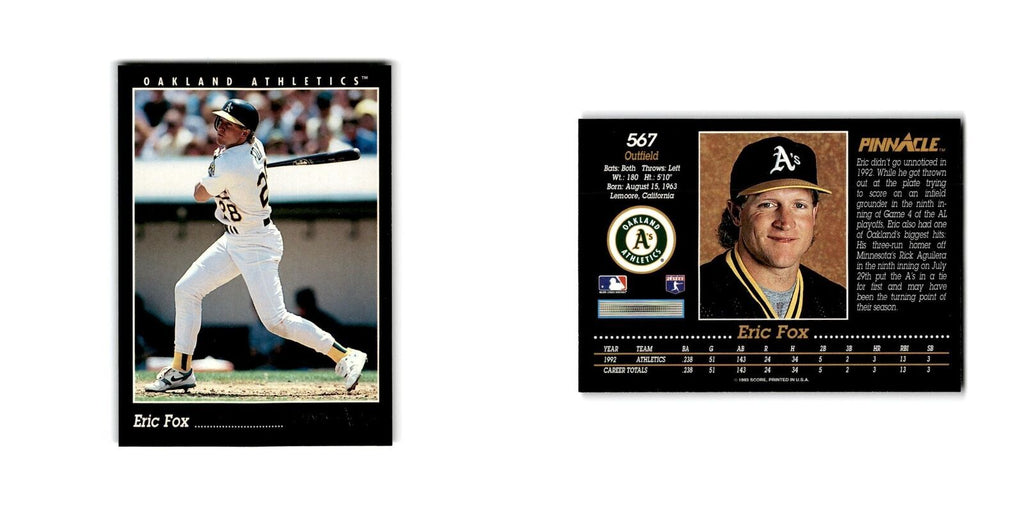 Eric Fox Rookie 1993 Pinnacle #567 Oakland Athletics Baseball Card NM