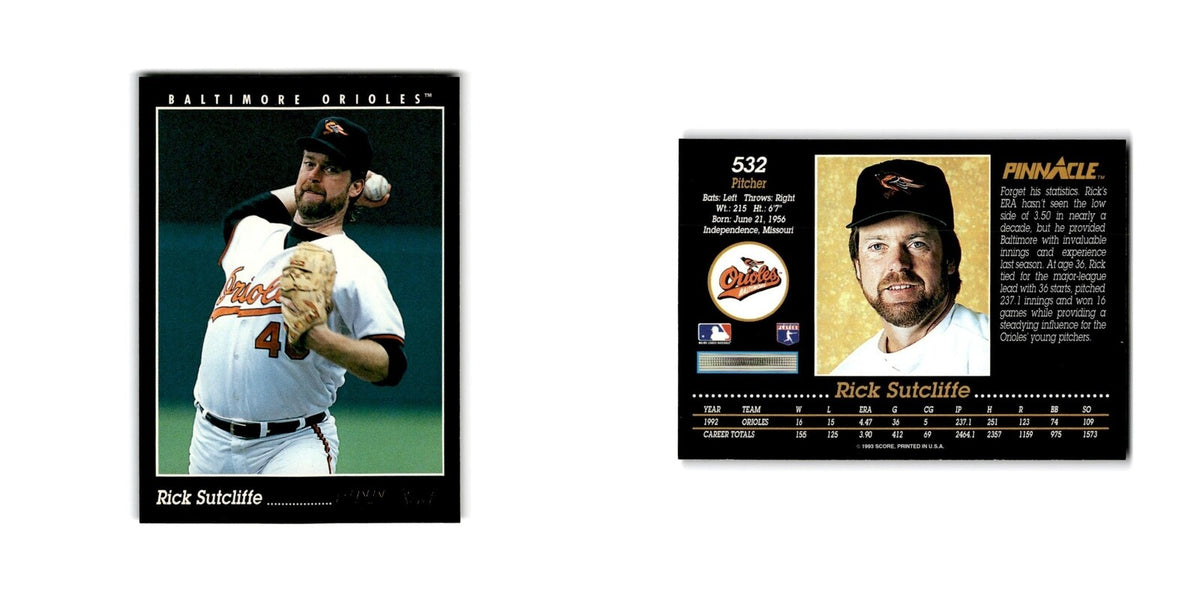 Rick Sutcliffe 1993 Pinnacle #532 Baltimore Orioles Baseball Card NM