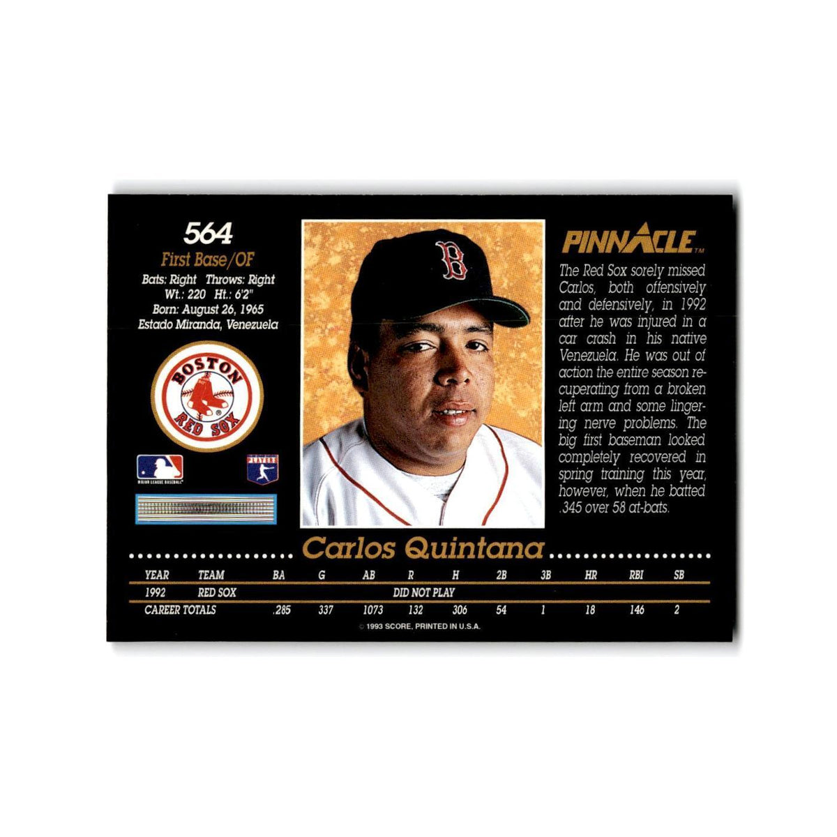 Carlos Quintana 1993 Pinnacle #564 Boston Red Sox Baseball Card NM