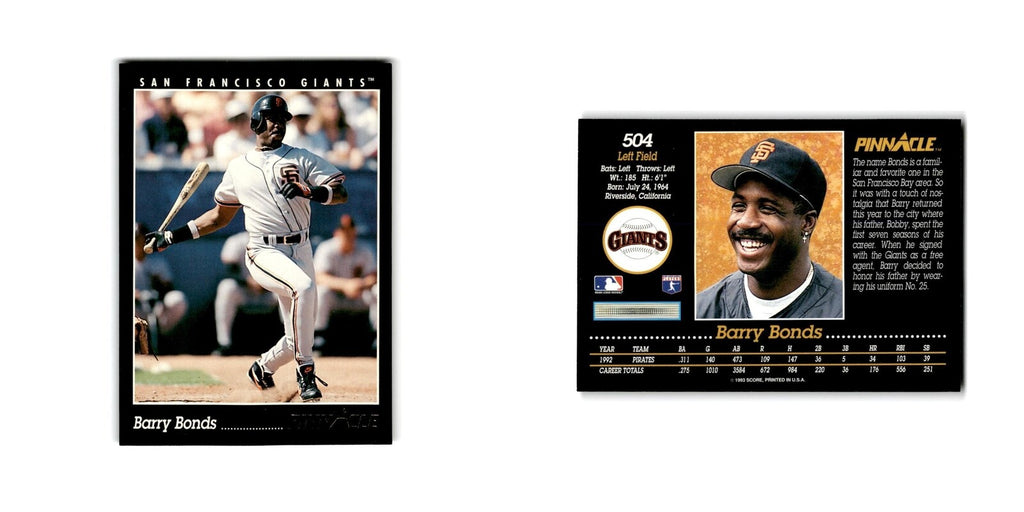 Barry Bonds 1993 Pinnacle #504 San Francisco Giants Baseball Card NM