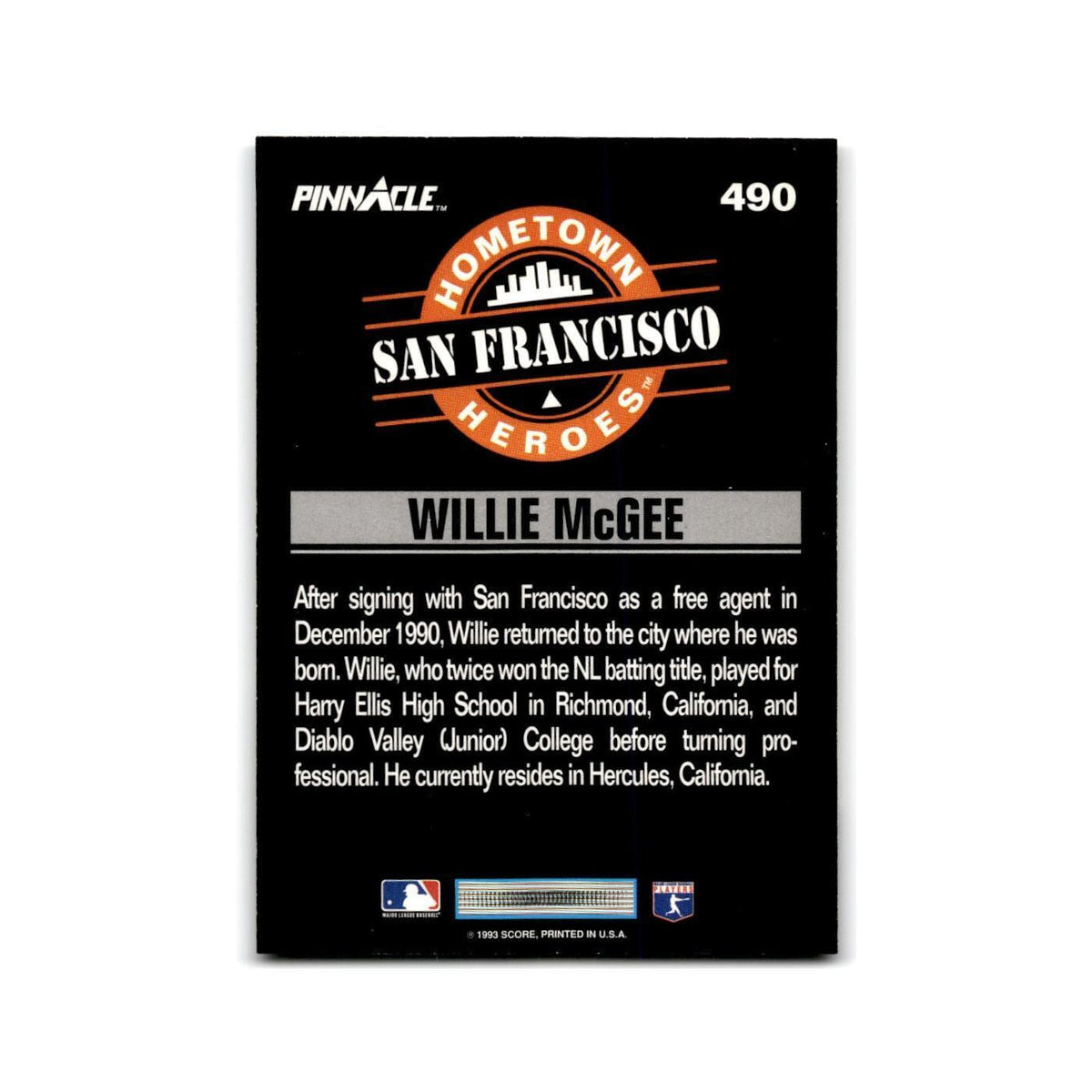 Willie McGee 1993 Pinnacle #490 San Francisco Giants Baseball Card NM