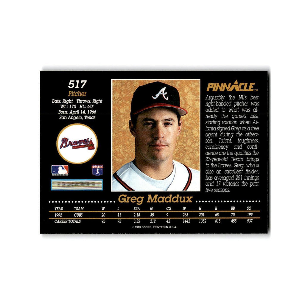 Greg Maddux 1993 Pinnacle #517 Atlanta Braves Baseball Card NM