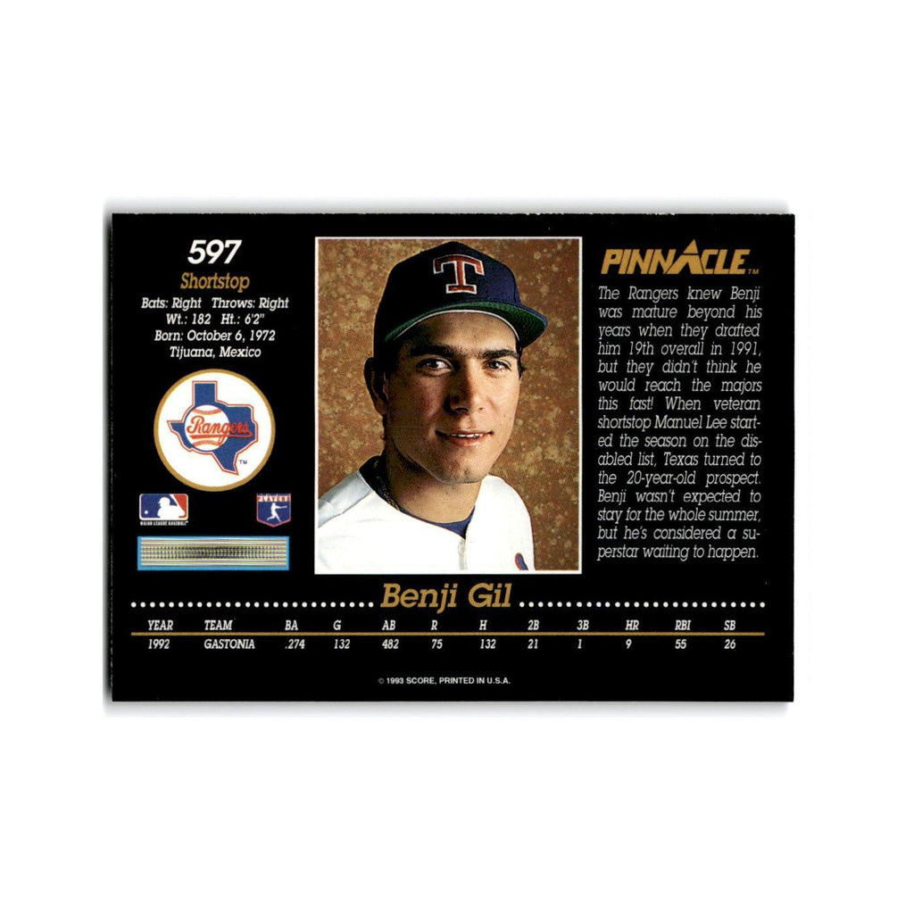 Benji Gil Rookie 1993 Pinnacle #597 Texas Rangers Baseball Card NM