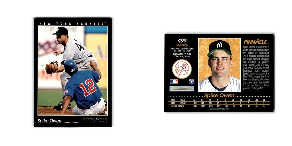 Spike Owen 1993 Pinnacle #499 New York Yankees Baseball Card NM