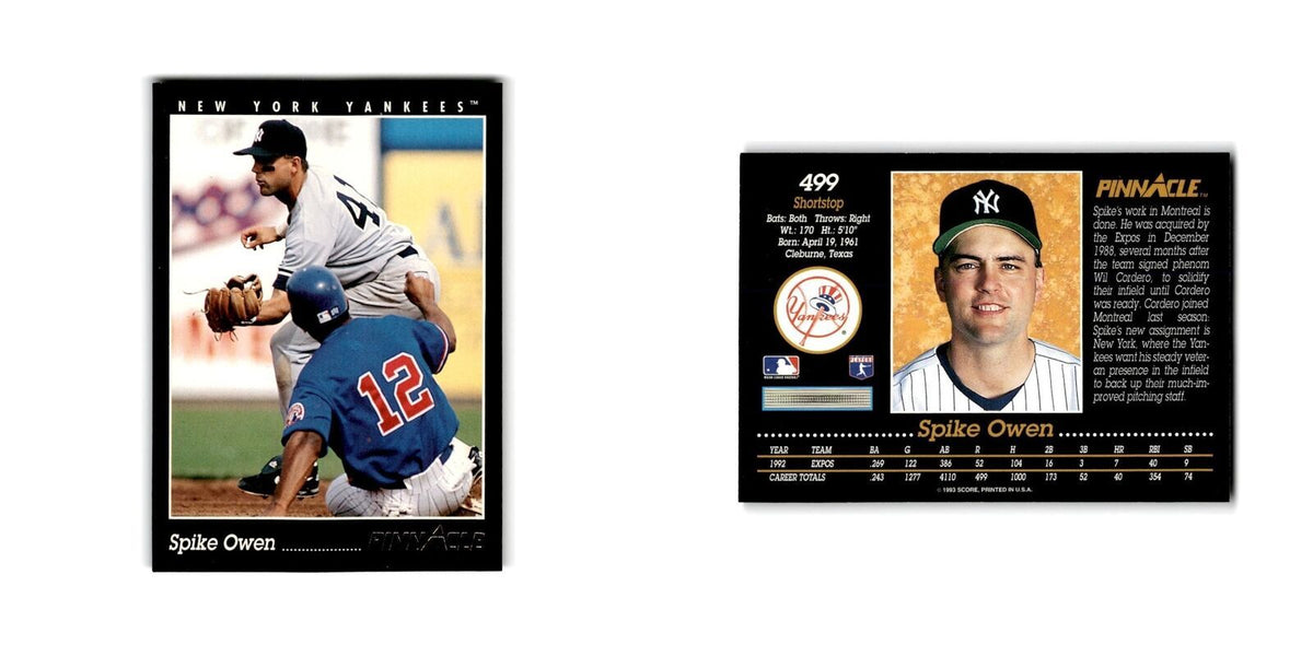 Spike Owen 1993 Pinnacle #499 New York Yankees Baseball Card NM