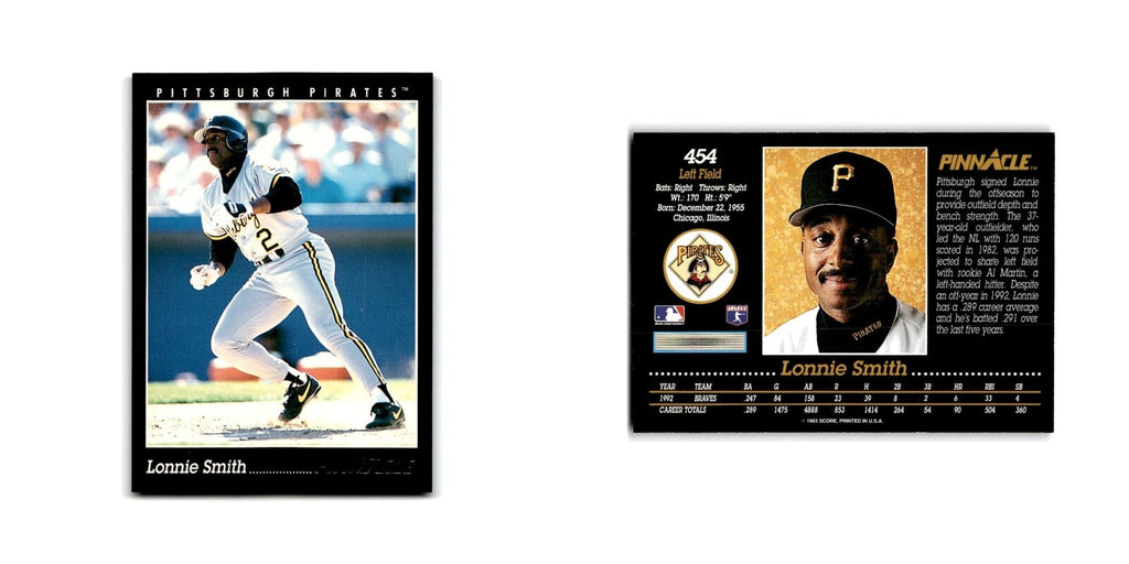 Lonnie Smith 1993 Pinnacle #454 Pittsburgh Pirates Baseball Card NM