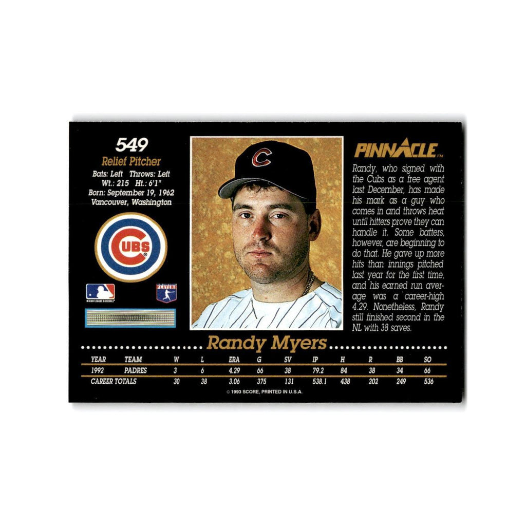 Randy Myers 1993 Pinnacle #549 Chicago Cubs Baseball Card NM