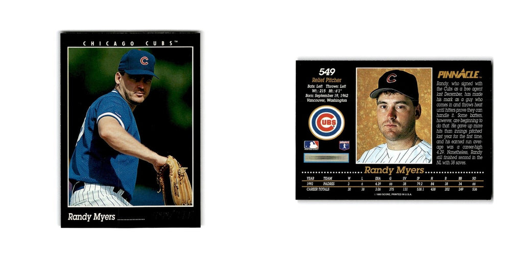 Randy Myers 1993 Pinnacle #549 Chicago Cubs Baseball Card NM