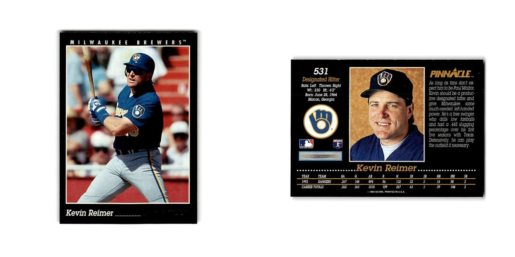 Kevin Reimer 1993 Pinnacle #531 Milwaukee Brewers Baseball Card NM